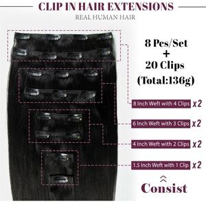 16'' 100g #10 Clip-in Hair Extensions Human Virgin Hair
